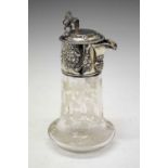 Silver mounted claret jug (A/F) the glass body with etched vine-leaf decoration