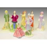 Six Coalport 'Ladies of Fashion' figures, together with Coalport 'Tracy' figure