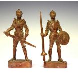 Pair of cast copper knights