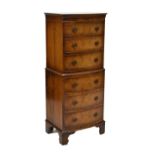 Reproduction walnut veneer six drawer tall chest/tallboy