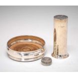 Elizabeth II silver wine coaster, sugar caster or sifter and an Edward VII silver pillbox