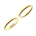 Two 22ct gold wedding bands, sizes N and O½, 8.9g approx