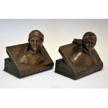Pair of bronze bookends 'Dante' and 'Beatrice'