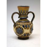 Doulton Lambeth stoneware two-handled squat vase