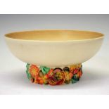 Clarice Cliff footed bowl having moulded floral decoration