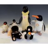 Four Steiff penguins, Mole & Merrythought mole