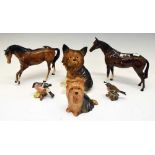 Beswick horse, Bullfinch (1042) Chaffinch (991), two Yorkshire Terriers, and a Royal Doulton horse