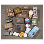 Collection of vintage confectionary tins, etc