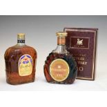 Bottle of Crown Royal Delux Canadian Whisky together with a bottle of Jules Gaatret X.O. Cognac