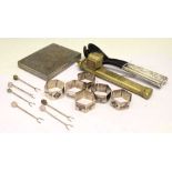 Quantity of white-metal items, etc to include a set of six niello napkin rings, etc