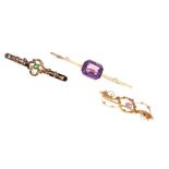 Three gem-set bar brooches