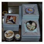 Four Royal Mint / Halcyon Day enamel box and other