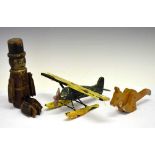 Articulated wooden toy figure, together Kangaroo and seaplane