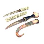 Hardstone mounted dagger and scabbard, bone handled tanto and scabbard
