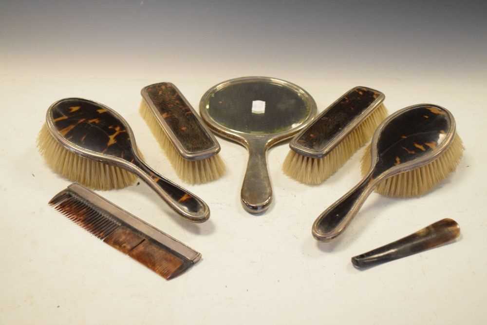 Six-piece silver-mounted tortoiseshell brush and mirror set - Image 2 of 6