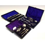 Three cased sets and part sets of silver-mounted dressing requisites, etc