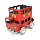 Mid century painted wooden toy double decker bus