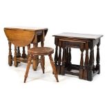 Modern nest of oak tables, small gateleg table and stool (3)