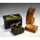 Jockey Club of Paris cased field binoculars, two boxes, carved king