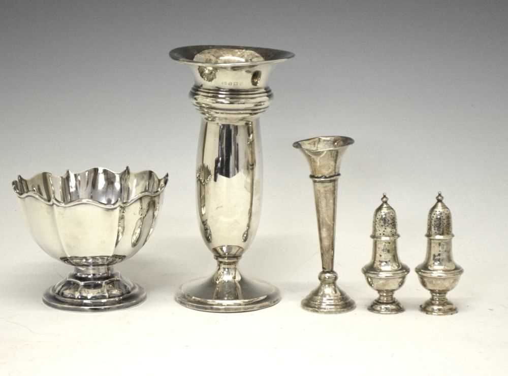 Various silver items to include pair of Edward VII silver pepperettes