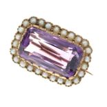 Victorian amethyst and seed pearl brooch