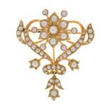 Seed pearl set pendant brooch, circa 1905,