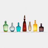 Paolo Venini, Incise series complete bottle collection (7) Murano, 1979-1980 h. da 19 a 38,5 cm.
