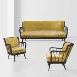 Paolo Buffa, attributed (3) Italy, 1950s 73x162x64 cm (sofa) 73x62x64 cm. (armchairs)