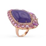 18kt rose gold and lavender jade ring weight 26 gr.