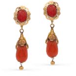 12kt yellow gold and red coral pendant earrings early 20th century weight 16,3 gr.