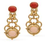 G. Veronesi, 18kt yellow gold and coral pendant earrings weight 21,2 gr.