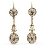 12kt yellow gold, pearls and rubies pendant earrings early 20th century weight 13,3 gr.