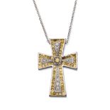 18kt white gold, diamond and yellow sapphires cross pendant weight 14,3 gr.