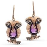 Rose gold and silver owl shaped pendant earrings weight 14 gr.