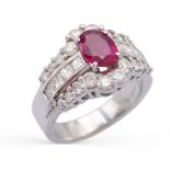 18kt white gold ring with natural Burmese ruby weight 9,6 gr.