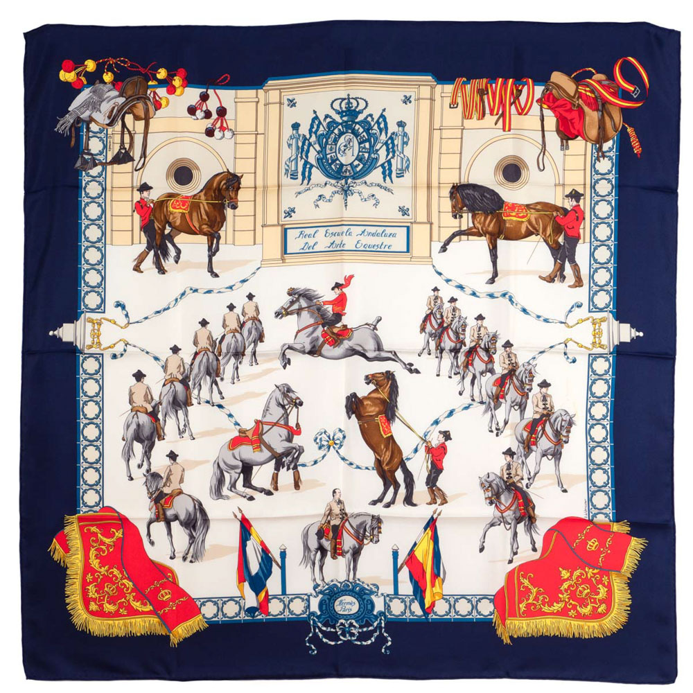 Hermès Real Escuela Andaluza del Arte Equestre collection scarf H. de Watrigant design 90x90 cm.