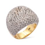 18kt white and yellow gold "Bonheur" ring with diamond pave weight 16,6 gr.