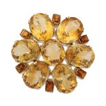 18kt yellow gold and quartz citrines flower brooch weight 34,4 gr.