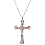 Platinum, 18kt yellow gold and diamond Deco' pendant cross weight 8 gr.