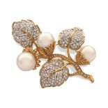 Floral ramage brooch with diamonds and South Sea pearls weight 45 gr.