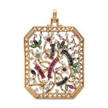 18kt yellow gold and precious stones floral pattern pendant weight 20,7 gr.