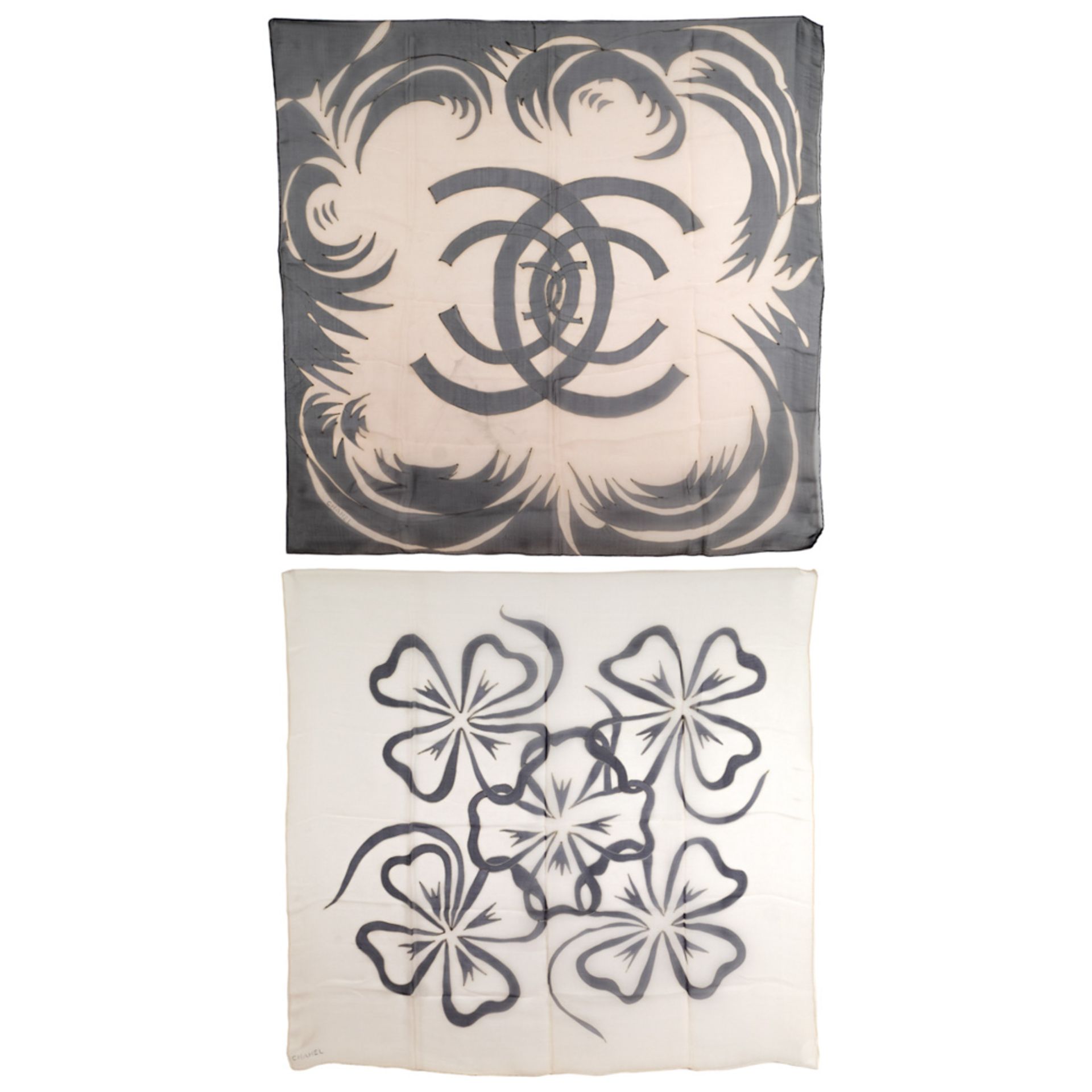 Chanel, two vintage scarves 90x90 cm.