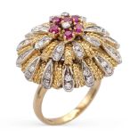 18kt yellow and white gold, diamond and rubies ring weight 13,2 gr.