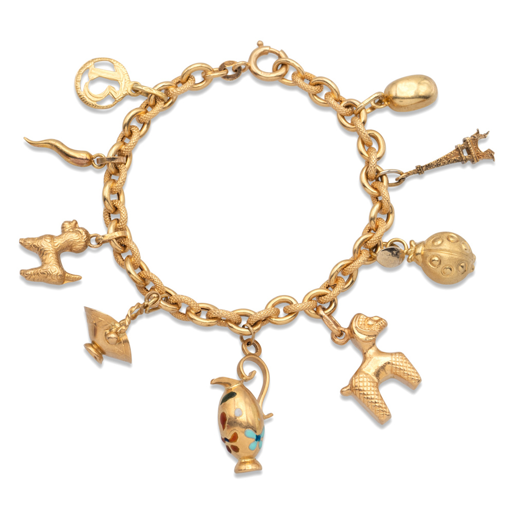 18kt yellow gold charms bracelet 1950/60s weight 14,3 gr.