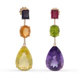 18kt yellow gold and precious stones pendant earrings weight 28 gr.