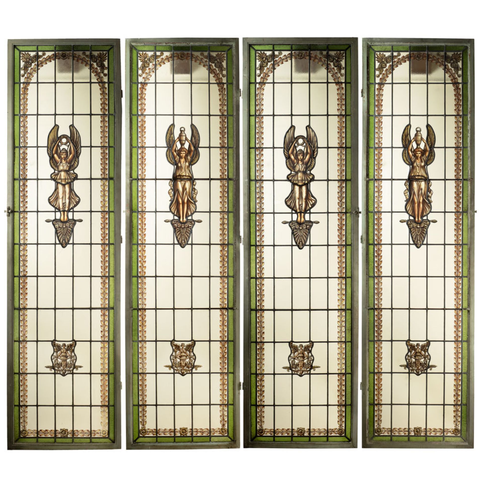 Four artistic glass windows France, 19th-20th century 189x52 cm. each