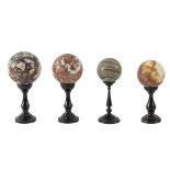 Group of polychrome marble spheres (4) Italy, 20th century maximum h. 25 cm.
