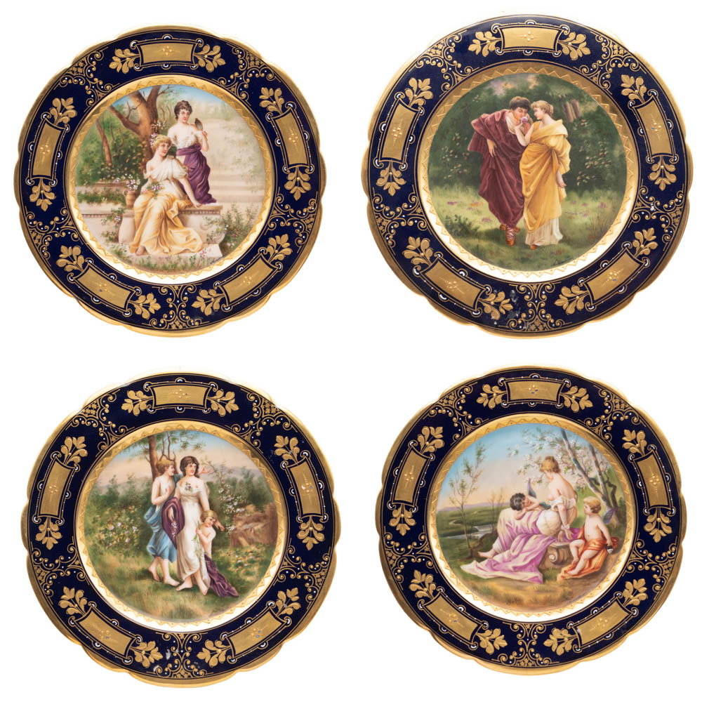 Four polychrome porcelain stands Vienna, 191-20th century 8x22,5 cm. - Image 2 of 6