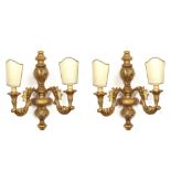Pair of 2 lights gilt wood appliques Italy, 20th century 46x40 cm.