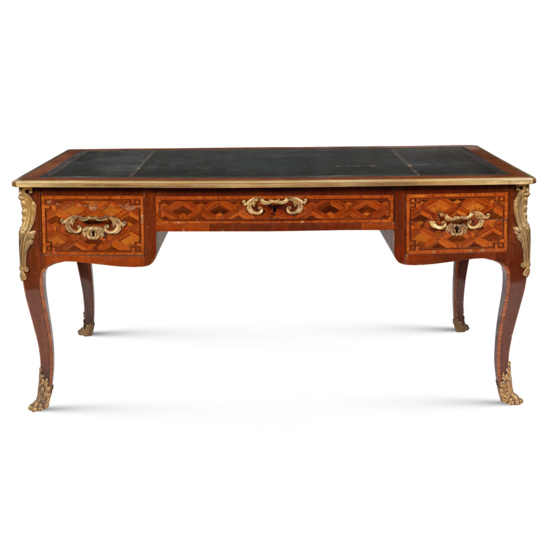 Gilt bronze and marqueterie wood Bureau-plat France, 19th century 79x185x87 cm.